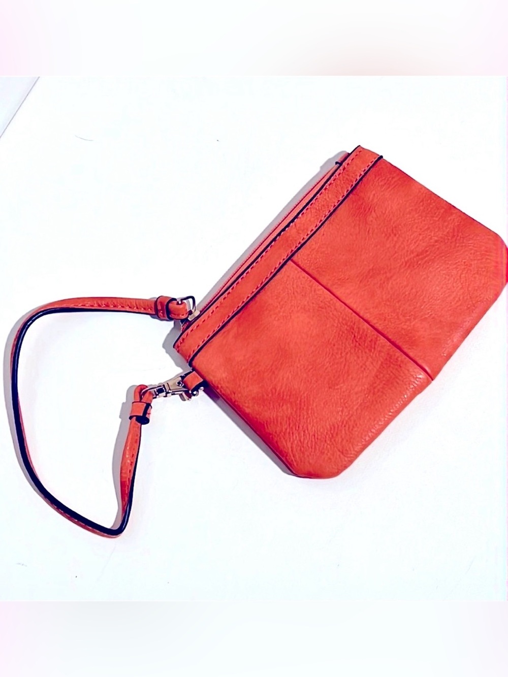 Black Rivet Orange Genuine Leather Wristlet Clutch
